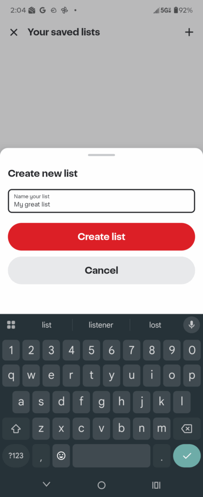 You will have to name your new saved list.
